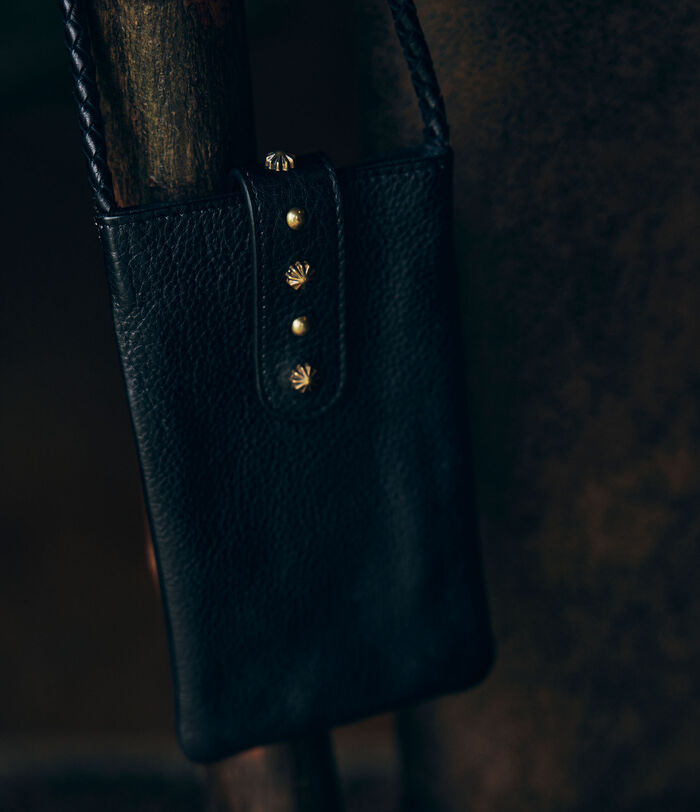 Larry black grained-leather phone case