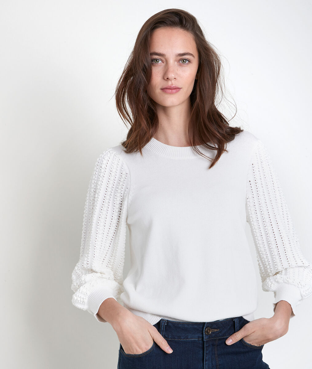 Aube ecru decorative knit jumper | 1-2-3 Aube ecru decorative knit jumper PhotoZ | 1-2-3