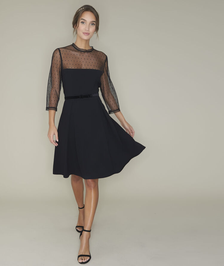 Riviere dotted swiss crepe dress black.