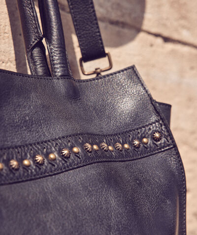 Lana Rectangular Black Leather Tote Bag PhotoZ | 1-2-3