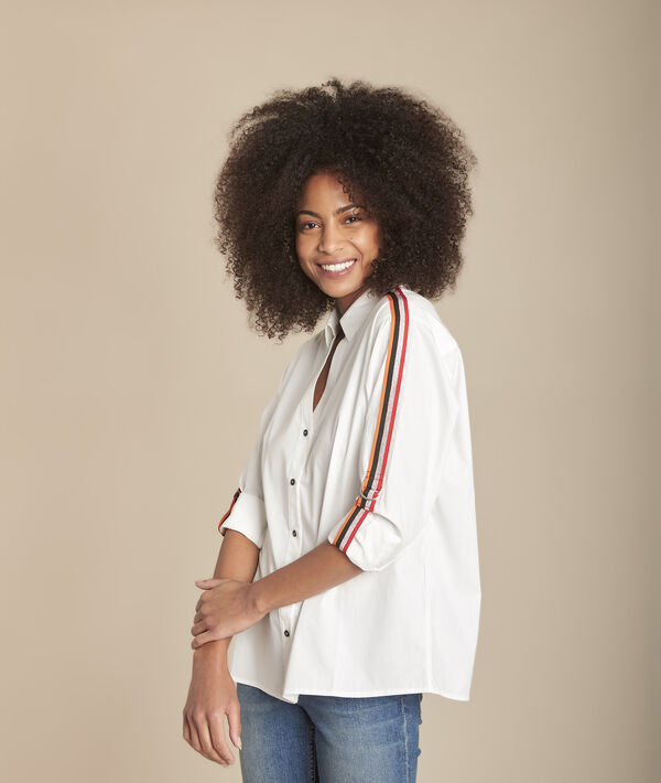 Mauranne white poplin blouse with contrasting braid details | 1-2-3 Mauranne white poplin blouse with contrasting braid details PhotoZ | 1-2-3