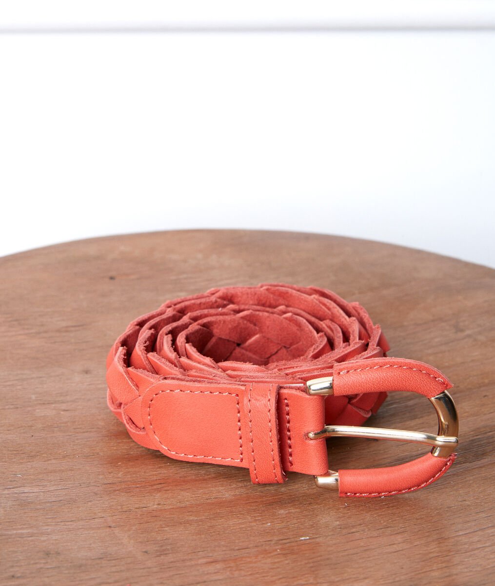 Swan guava-coloured leather braid belt | 1-2-3 Swan guava-coloured leather braid belt PhotoZ | 1-2-3