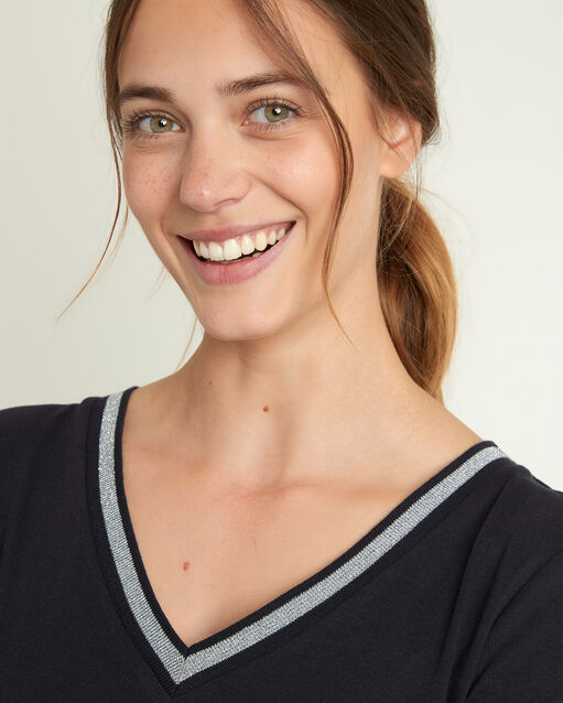 Calypso navy T-shirt with fancy V-neckline (1) - Maison 123