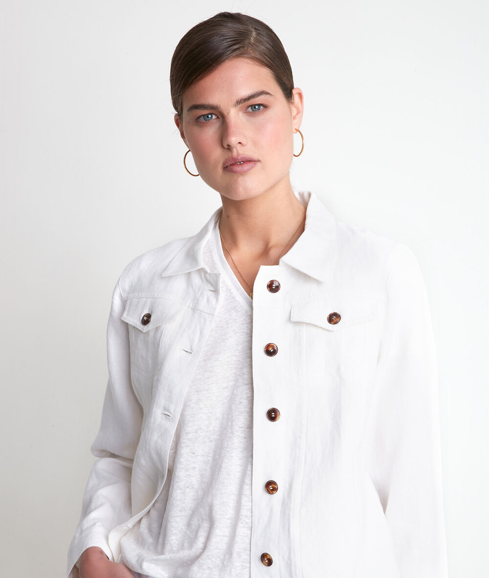 Clem ecru short linen jacket vanille.