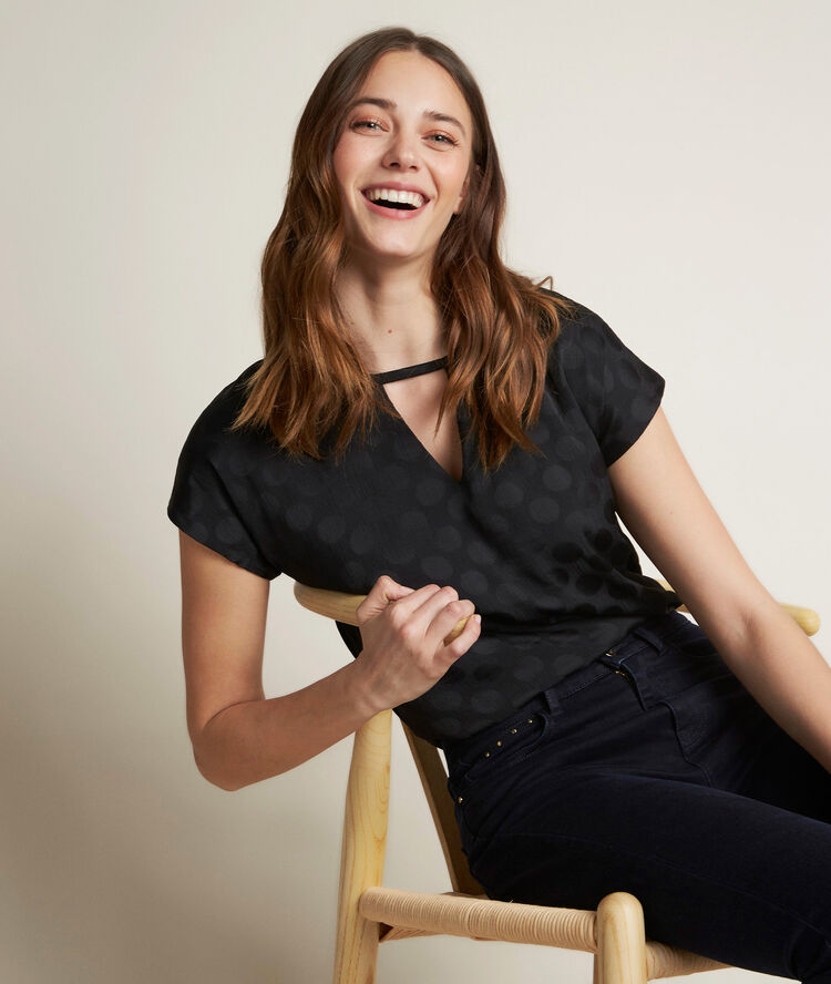 Rebecca polka dot two-fabric t-shirt black.