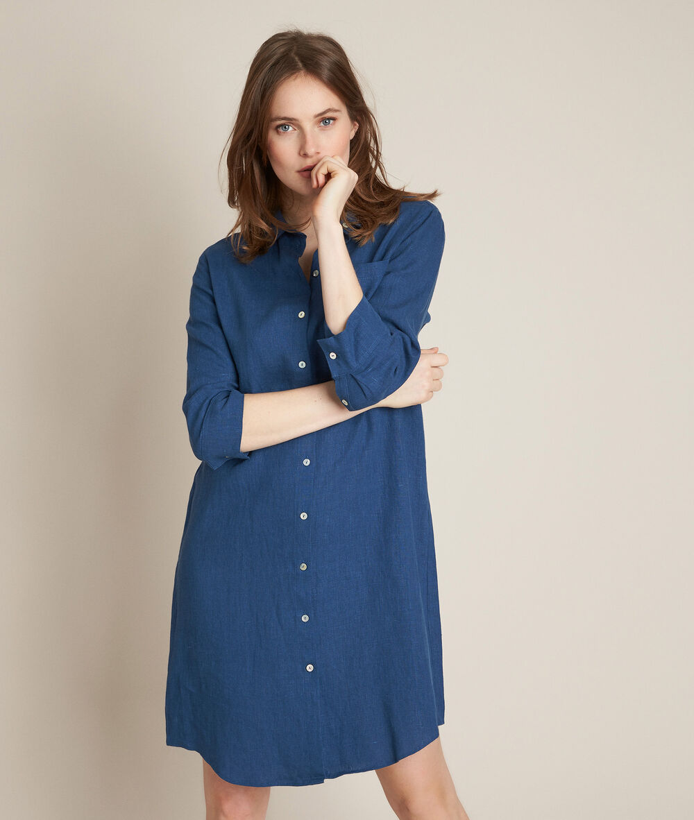 Celine linen shirt dress light duck egg blue.