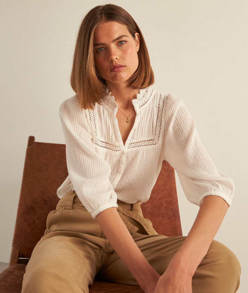 CLARA ecru romantic cotton blouse PhotoZ | 1-2-3