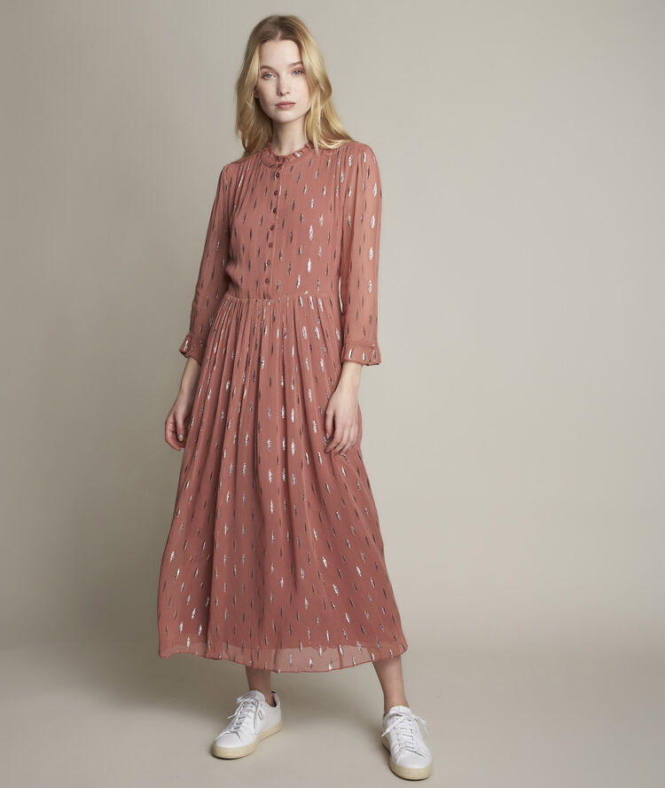 Oc&eacute;anie long printed lurex dress pale pink.