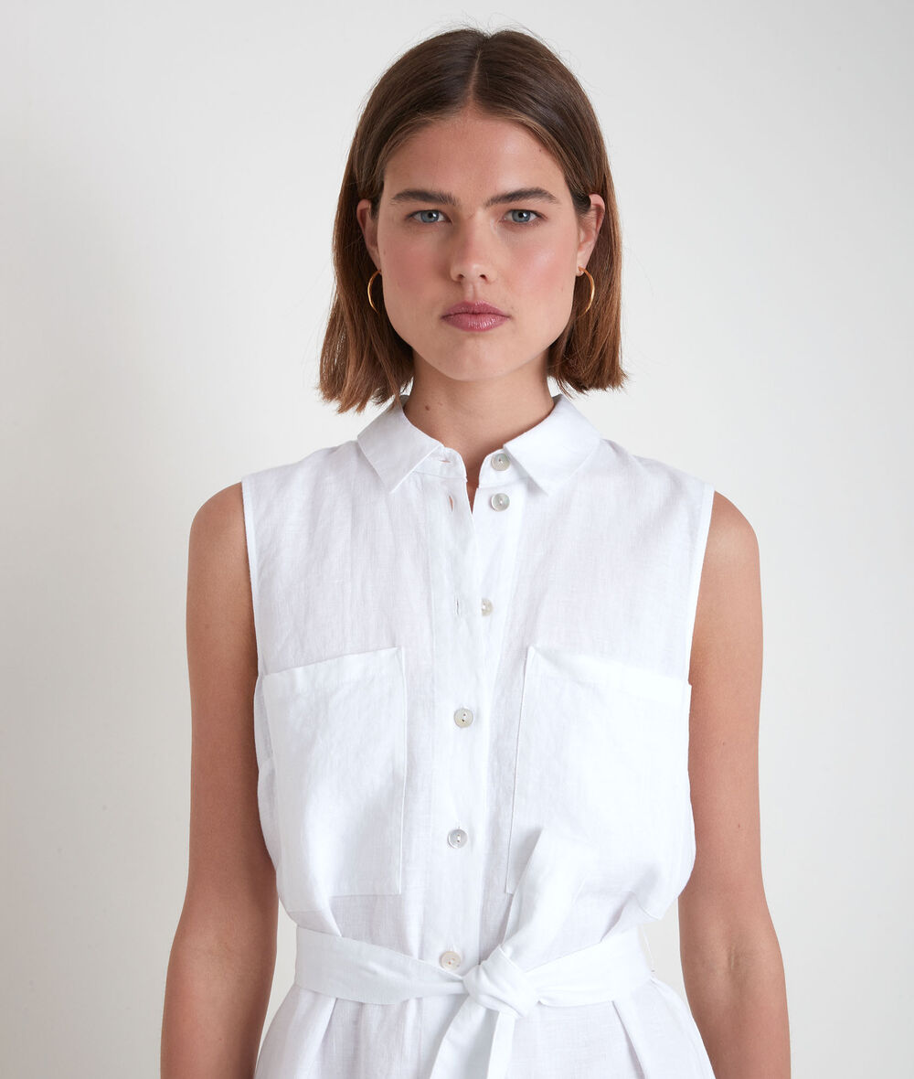 Cyrielle sleeveless shirt dress in white certified linen PhotoZ | 1-2-3