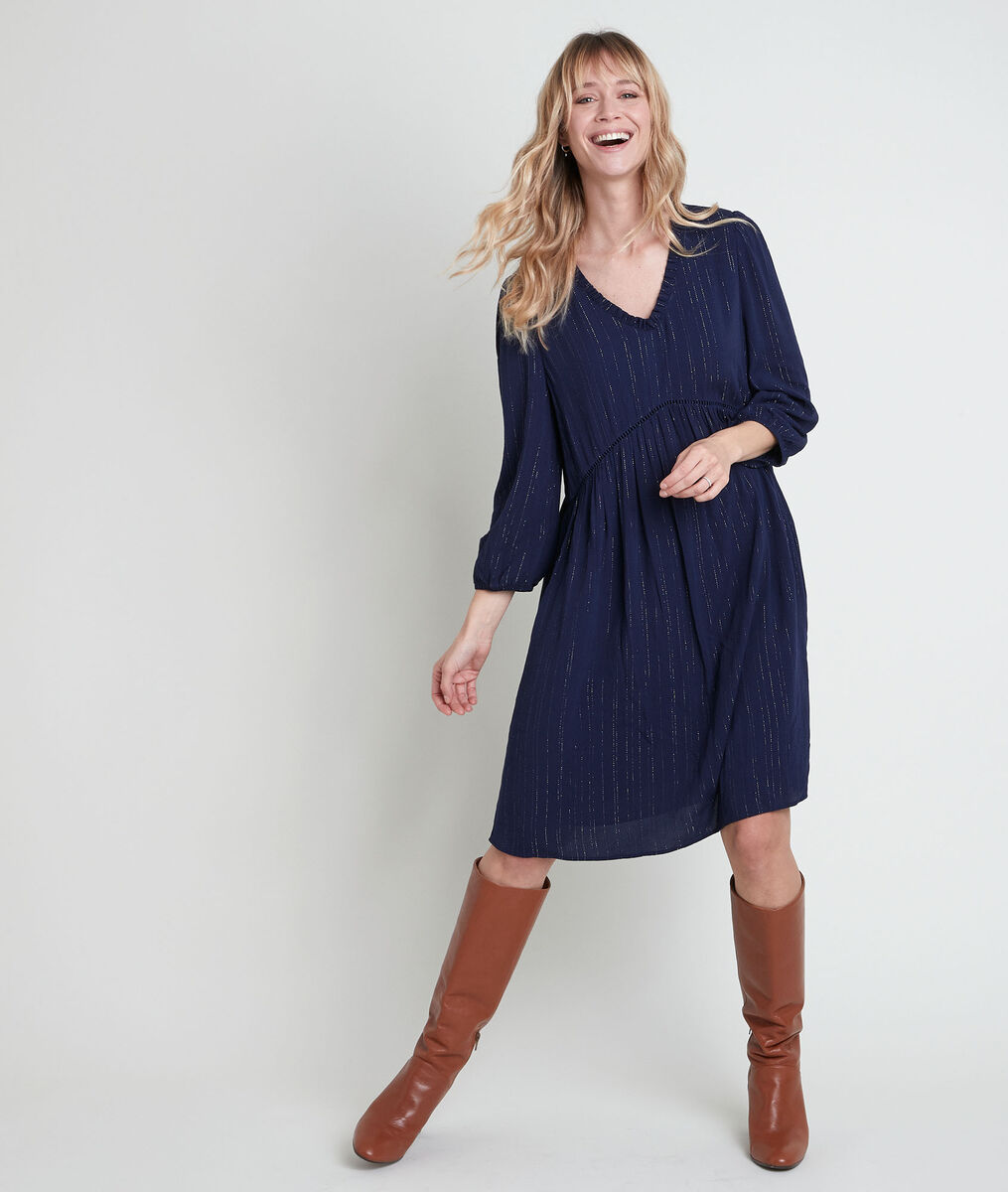 Larissa navy A-line dress in lurex | 1-2-3 Larissa navy A-line dress in lurex PhotoZ | 1-2-3
