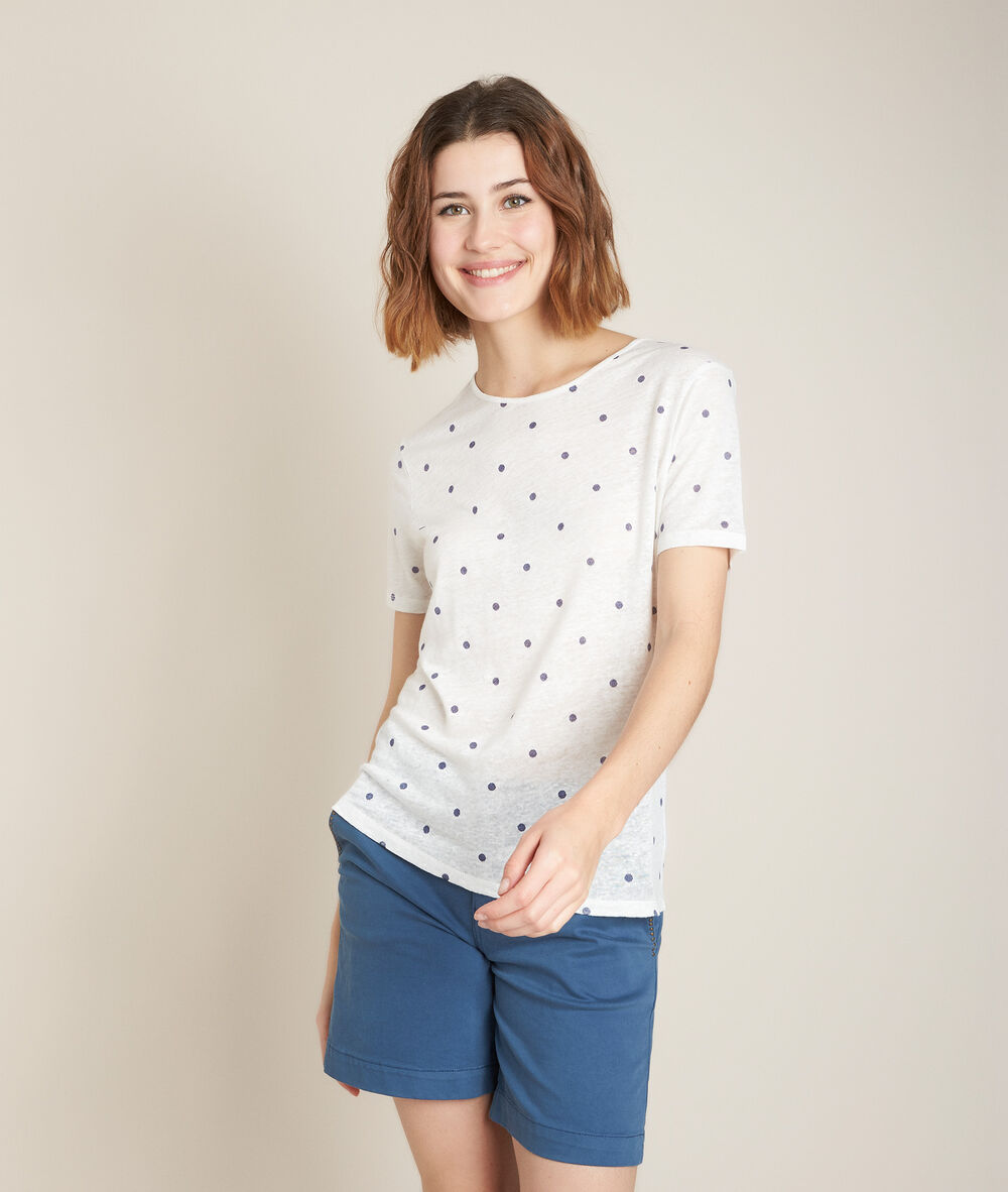 Roxane polka dot linen t-shirt white.