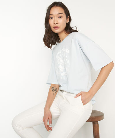 Mina sky blue screen-printed cotton T-shirt  PhotoZ | 1-2-3