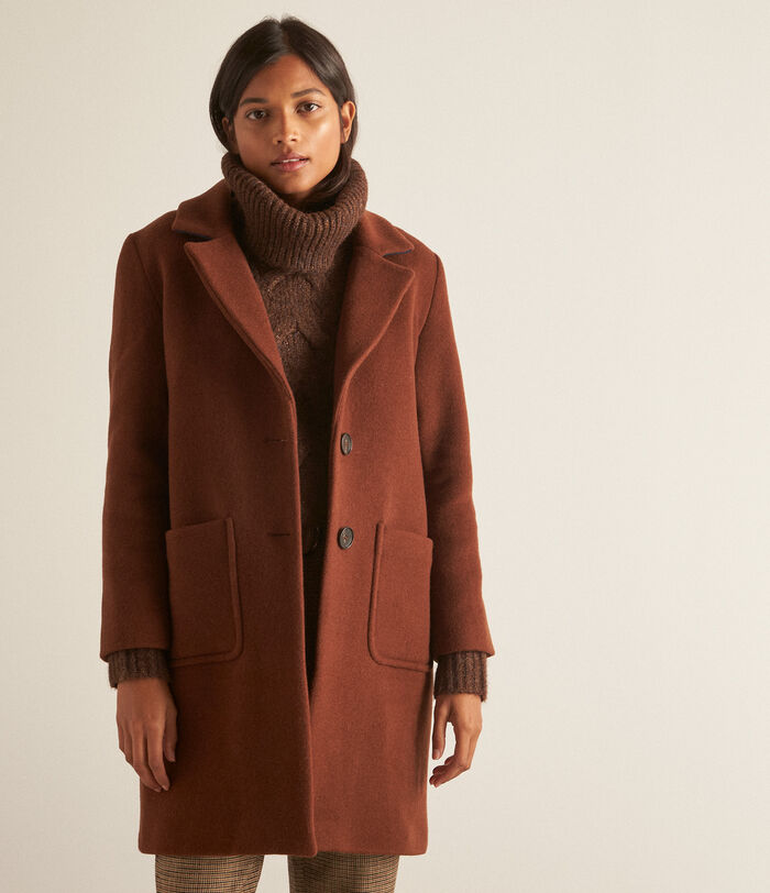 Martin brick-coloured straight recycled wool coat