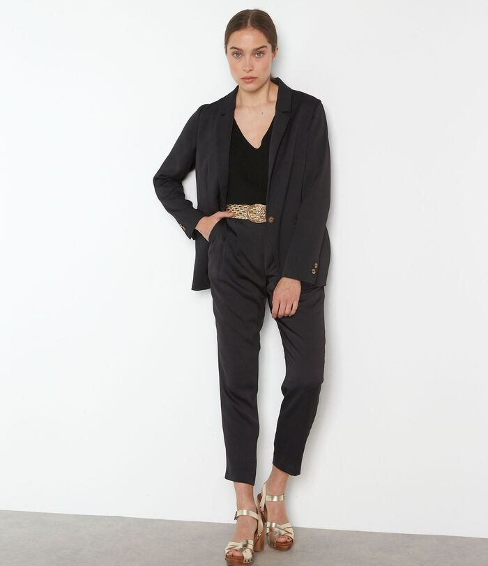 FLYNN black satin tailored trousers PhotoZ | 1-2-3