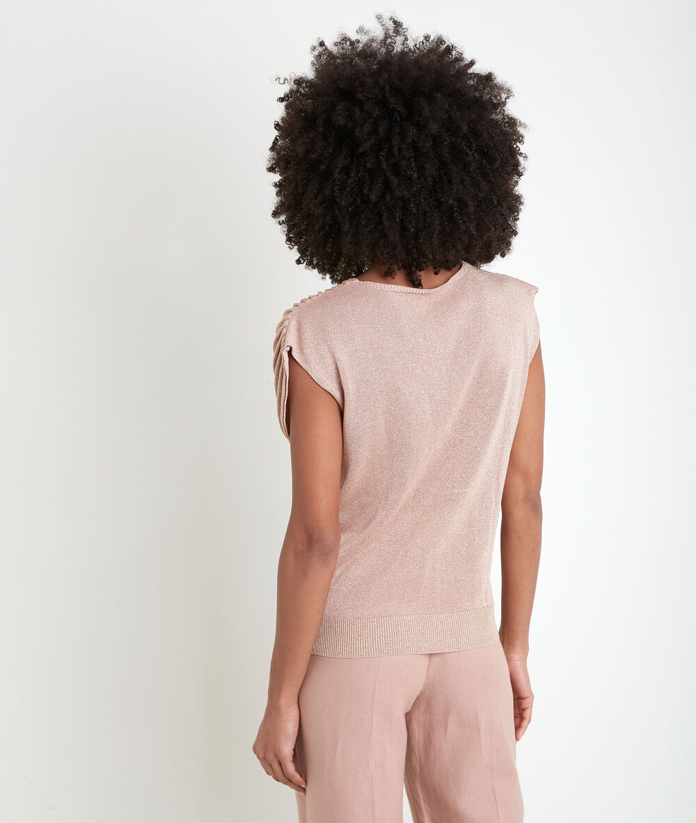 Angele pleated lurex knit top blush.
