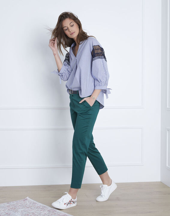 Veronique embroidered blue striped blouse | 1-2-3 Veronique embroidered blue striped blouse PhotoZ | 1-2-3