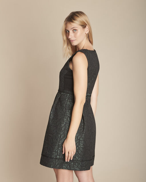 Romane cypress jacquard corolla dress forest green.