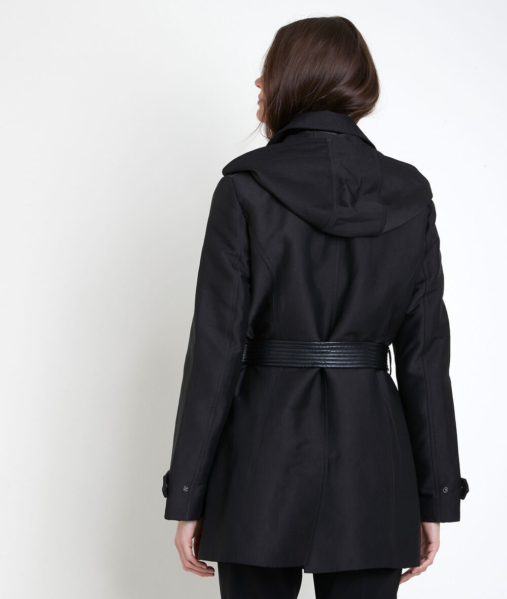 Sakura trench coat with faux leather panel noir.