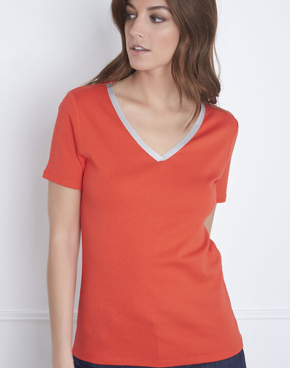 Etincelant red lurex V-neck T-shirt | 1-2-3 Etincelant red lurex V-neck T-shirt PhotoZ | 1-2-3