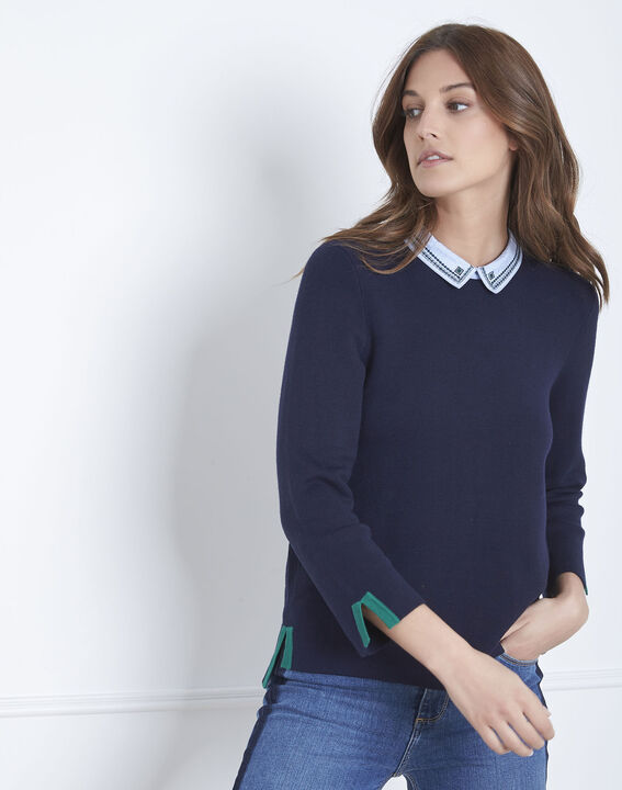 Altesse navy jumper with decorative neckline | 1-2-3 Altesse navy jumper with decorative neckline PhotoZ | 1-2-3