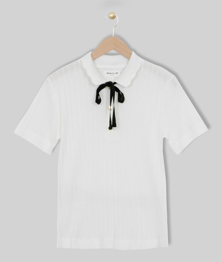 Romy openwork polo shirt ecru.