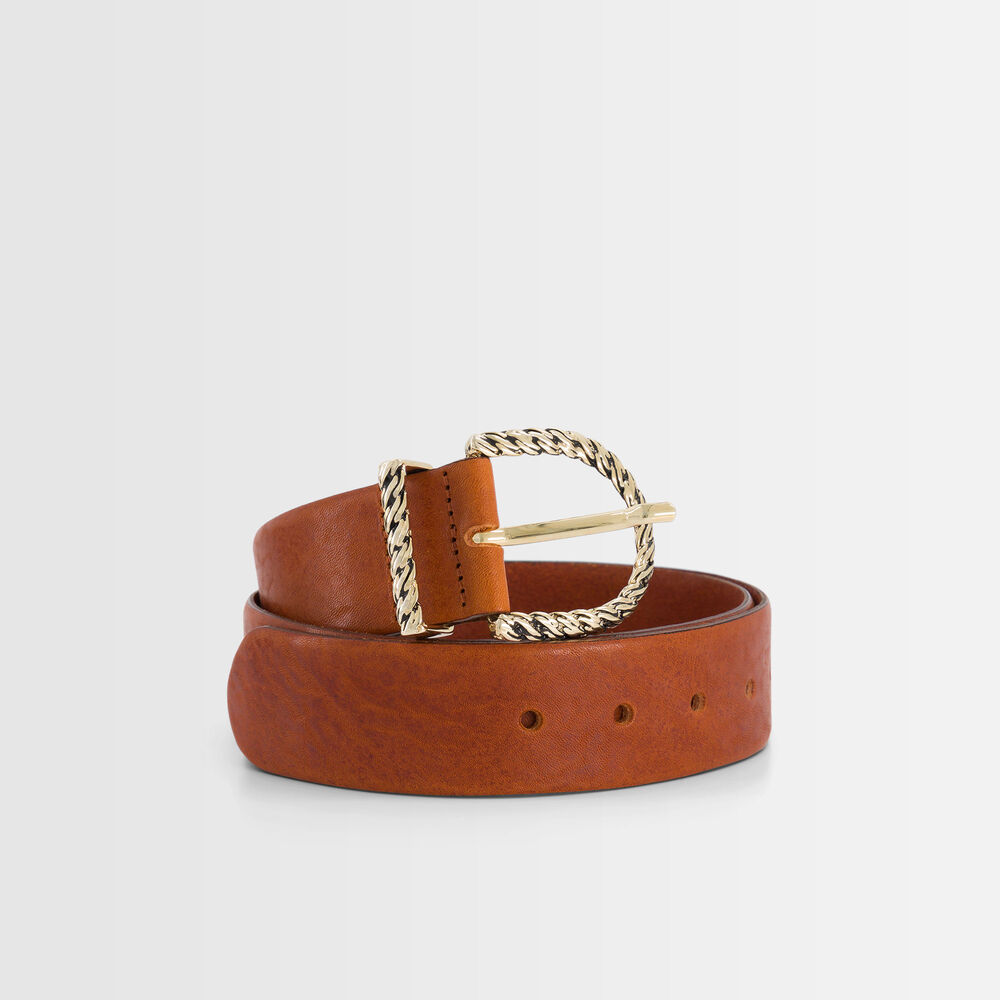 Emy wide leather belt with fancy buckle terracotta.
