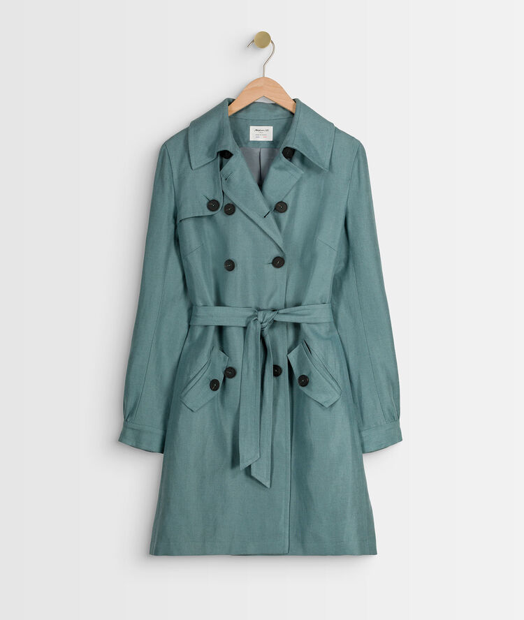 Sadao linen and cotton trench coat ardoise.