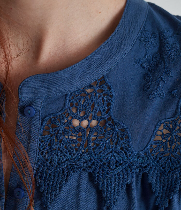 Celena blue embroidered cotton T-shirt PhotoZ | 1-2-3