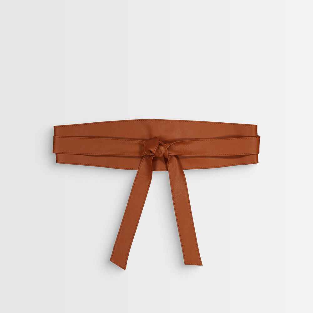 Raul camel-coloured leather tie belt mahogany.