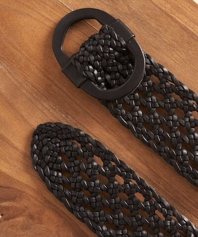 Elya new black canework-style wide braided leather belt PhotoZ | 1-2-3