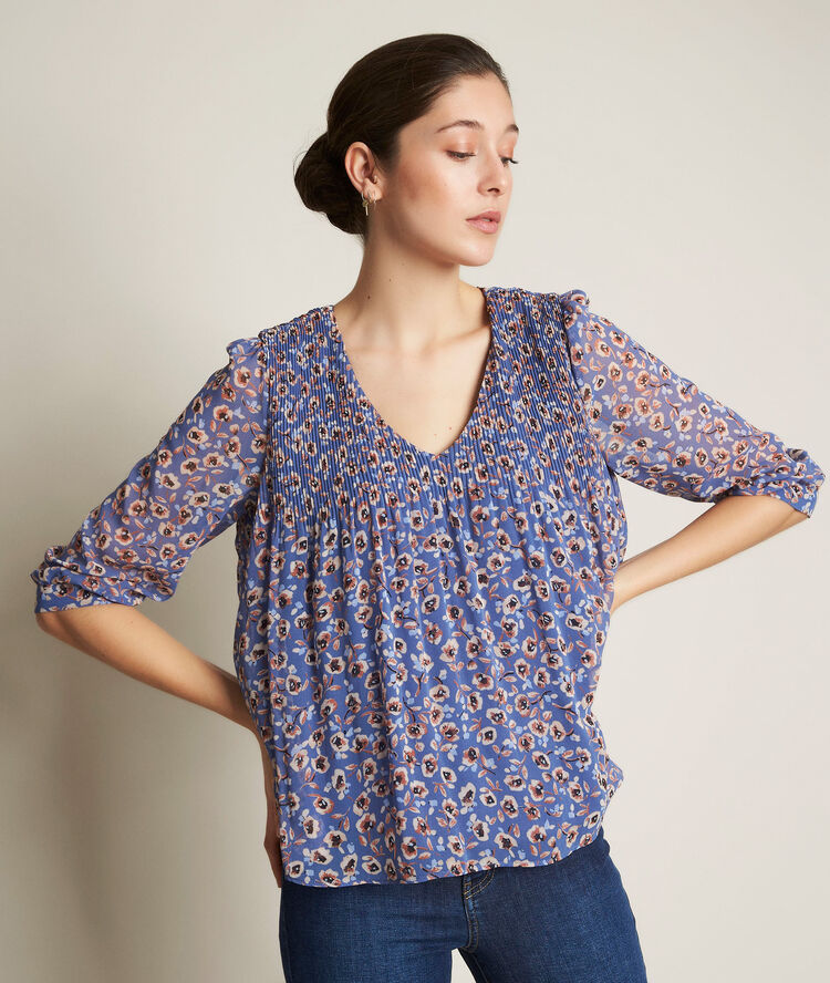 Eva pleated printed blouse cloud.