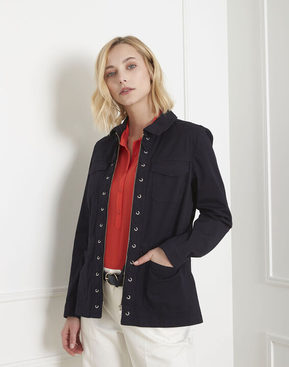 Folly navy cotton jacket with pockets | 1-2-3 Folly navy cotton jacket with pockets PhotoZ | 1-2-3