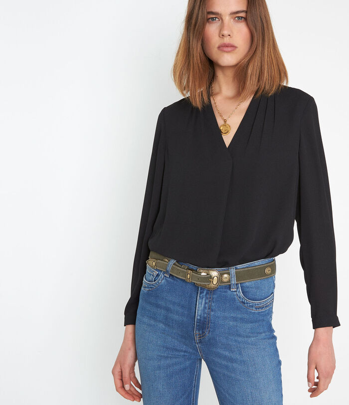 Davina black two-fabric loose-fitting blouse 