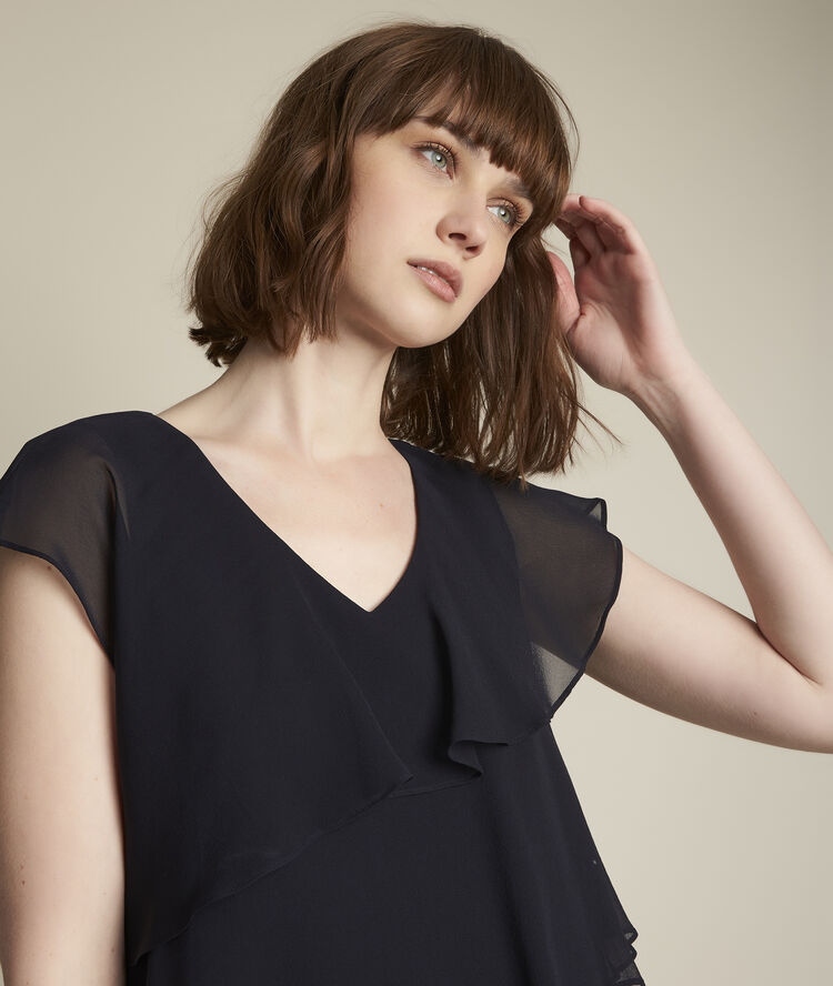 Oly navy blue silk dress with ruffles navy blue.