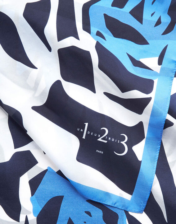 Angel blue graphic floral printed square scarf in silk | 1-2-3 Angel blue graphic floral printed square scarf in silk PhotoZ | 1-2-3