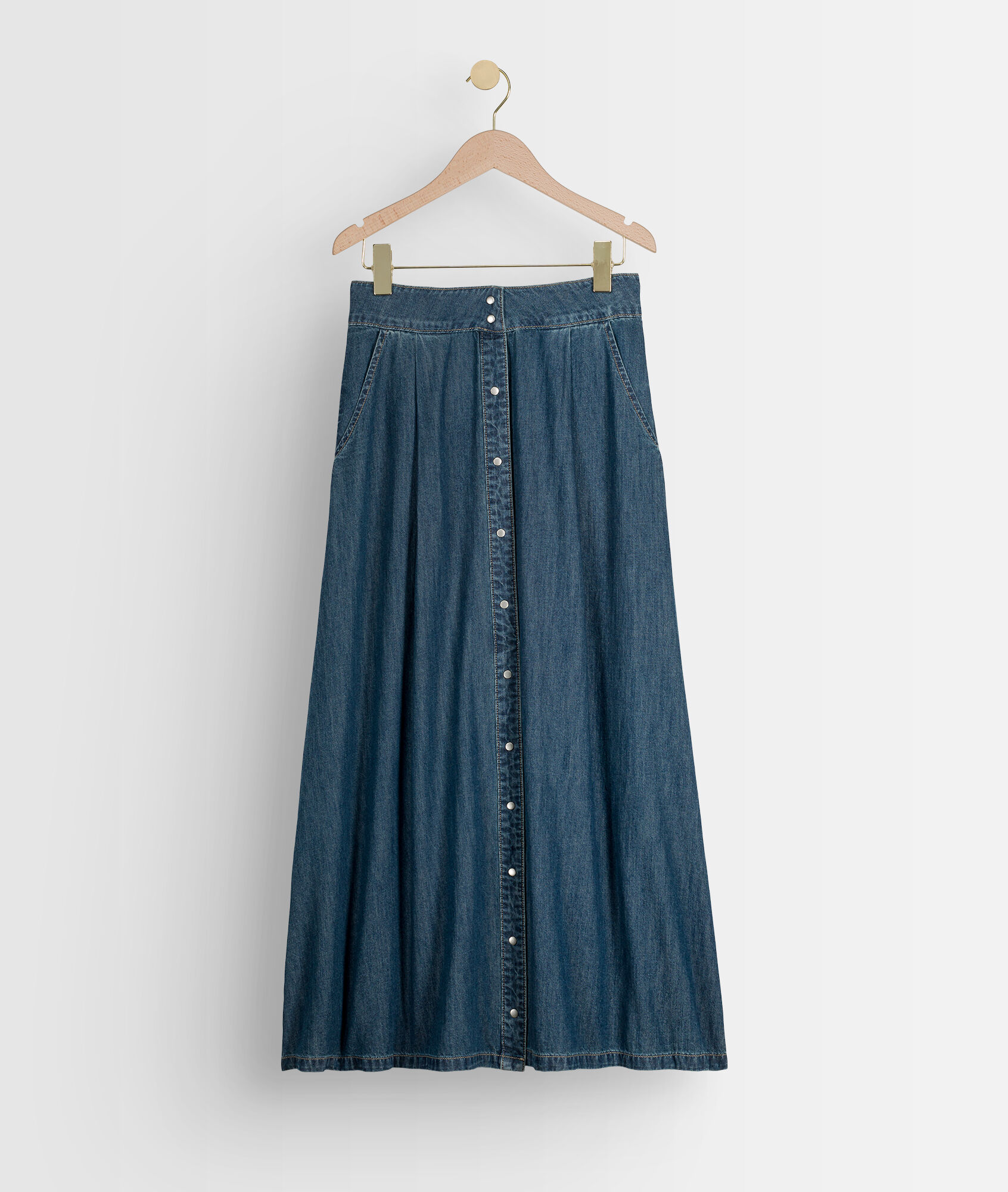 Damia denim maxi skirt with poppers 