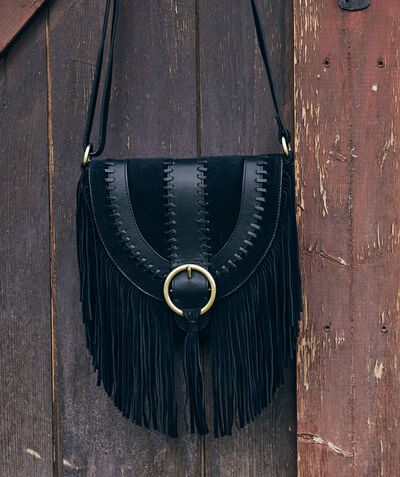Leotie black suede messenger bag with fringing PhotoZ | 1-2-3