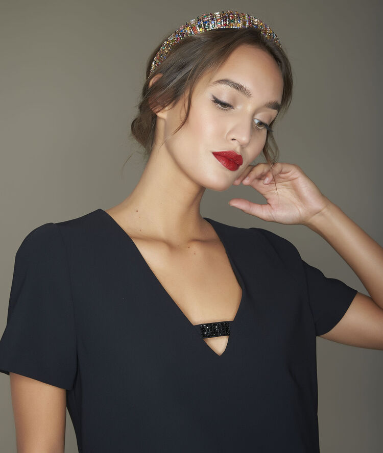Noel straight diamante-detail dress black.