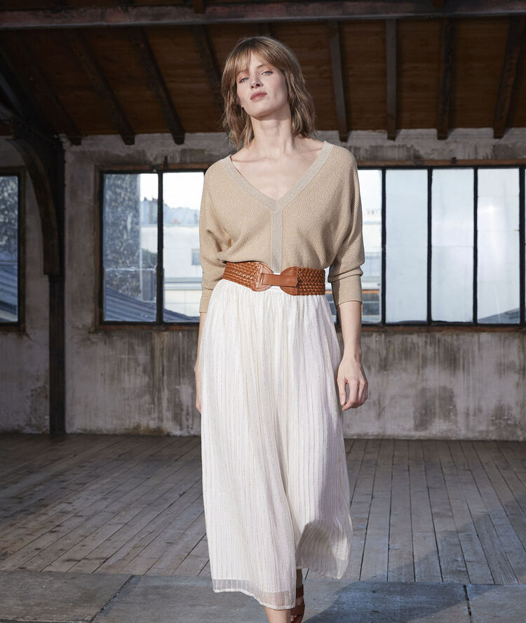 Bloom long lurex skirt ecru.