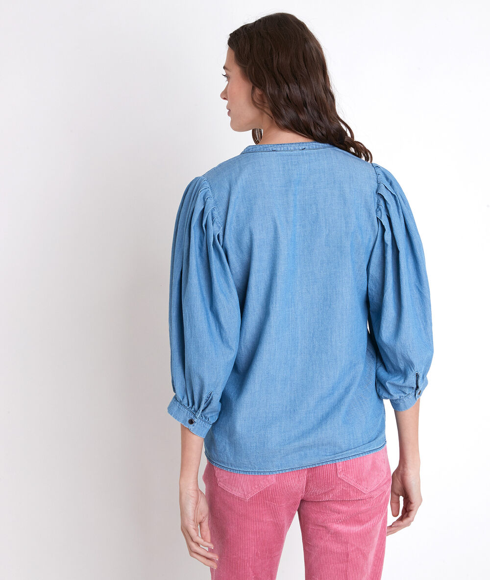 Tarika denim pleated blouse denim brut.