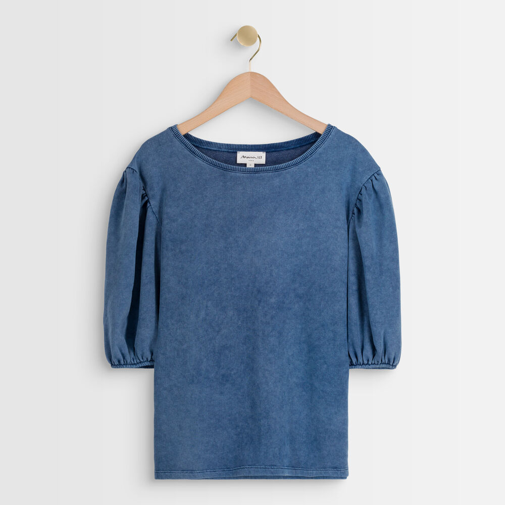 Inaya blue puffed sleeves top denim brut.