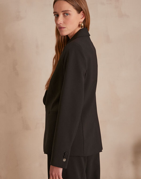 Florine microfibre long black double-breasted jacket black.