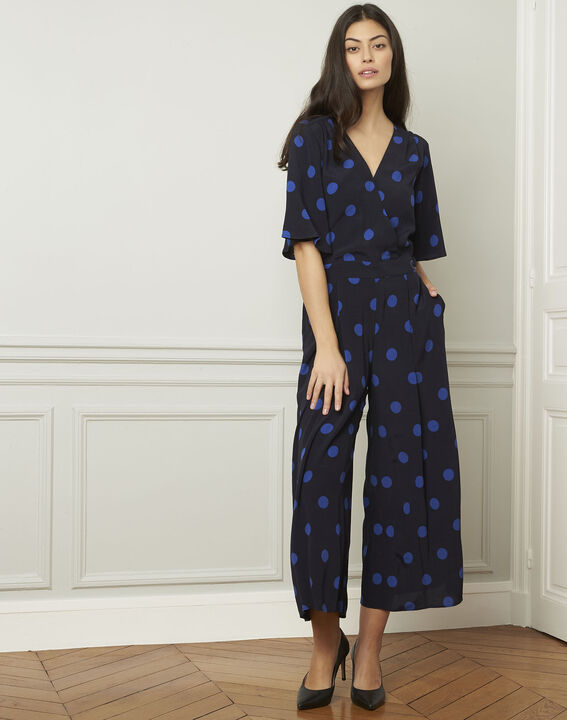Lamberta navy polka dot print flared jumpsuit | 1-2-3 Lamberta navy polka dot print flared jumpsuit PhotoZ | 1-2-3