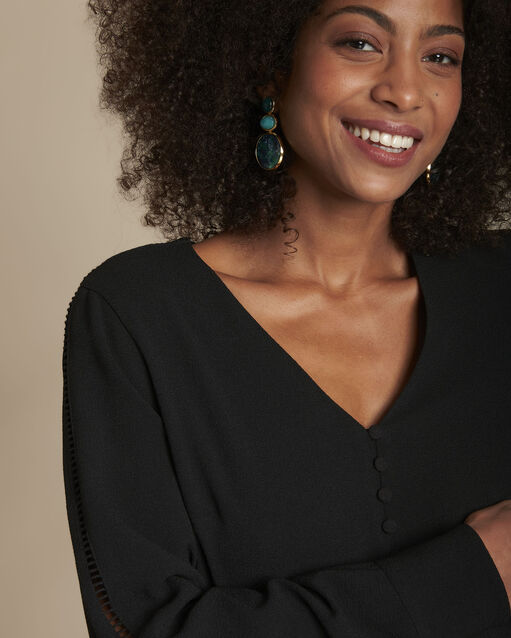 Isaure black dress with covered buttons (2) - Maison 123