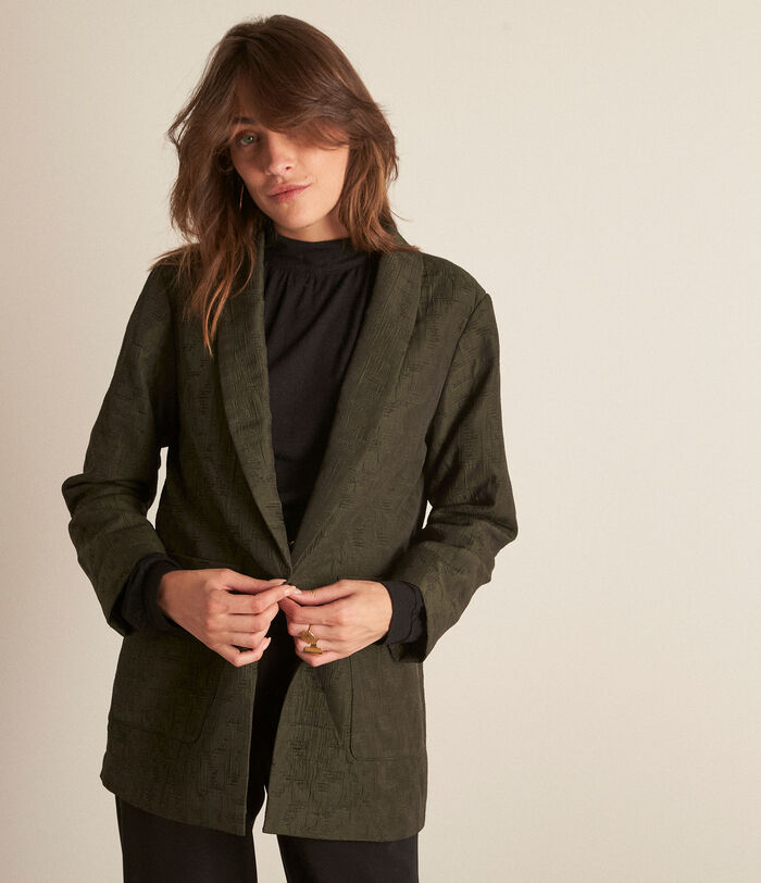 Alizee oversize blazer in khaki jacquard PhotoZ | 1-2-3