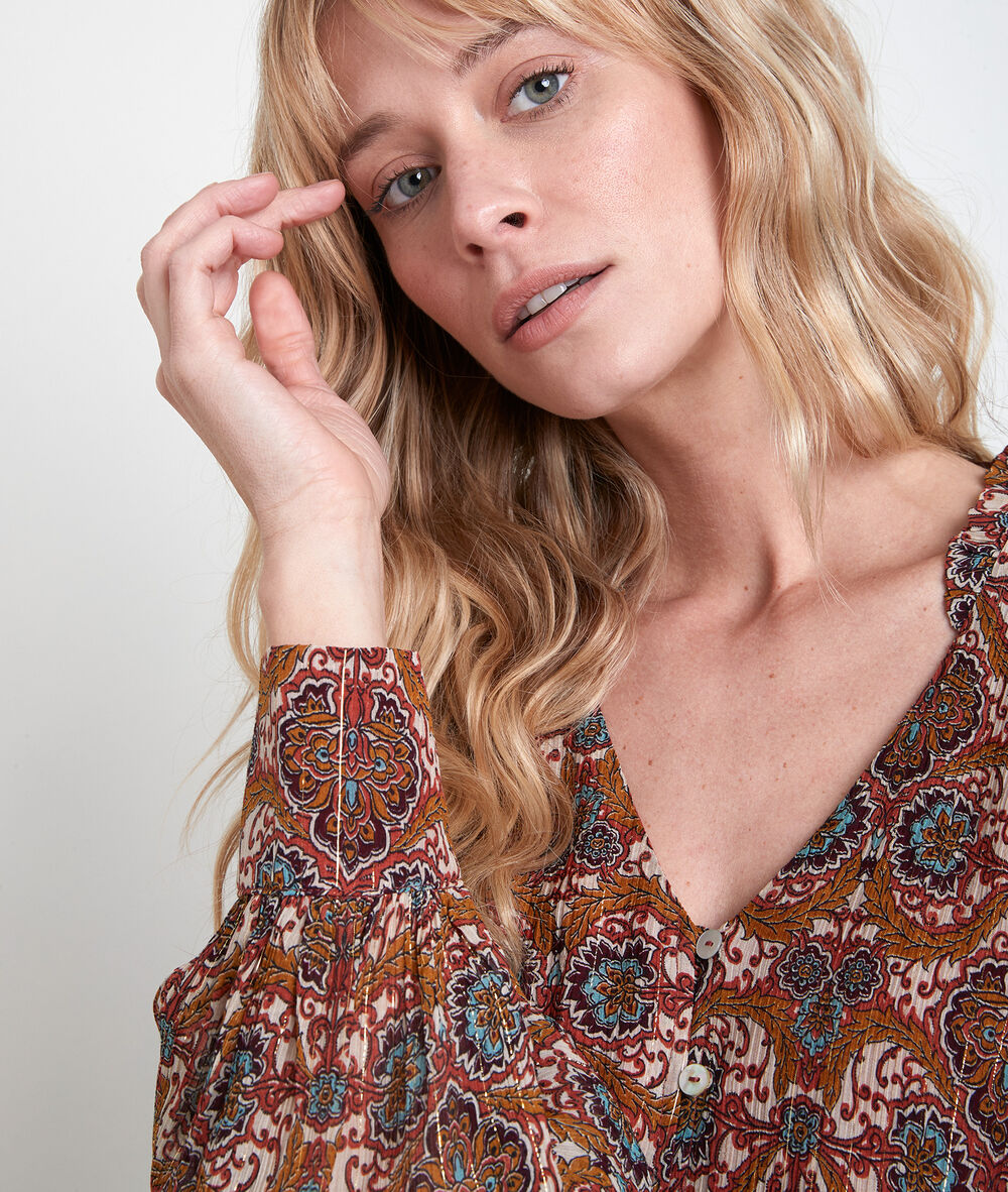 Carmel camel-coloured maxi printed dress camel.