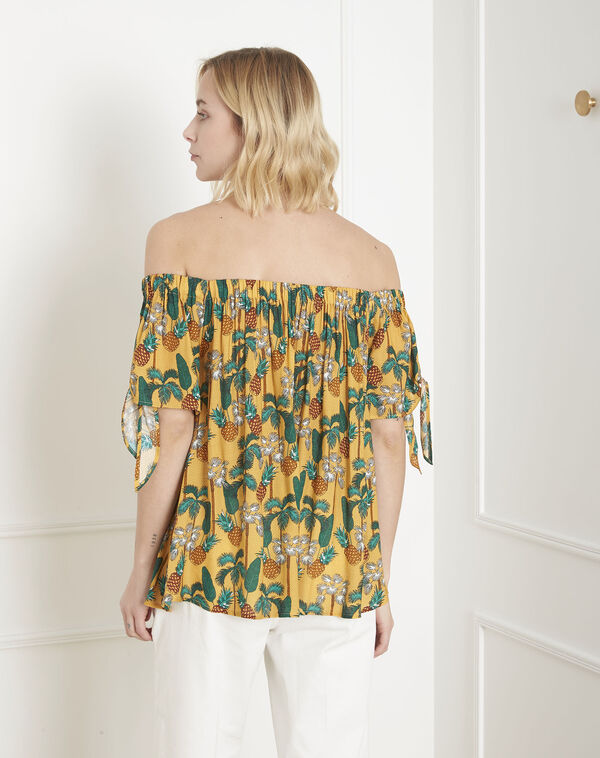 Vananas yellow pineapple print blouse buttercup.