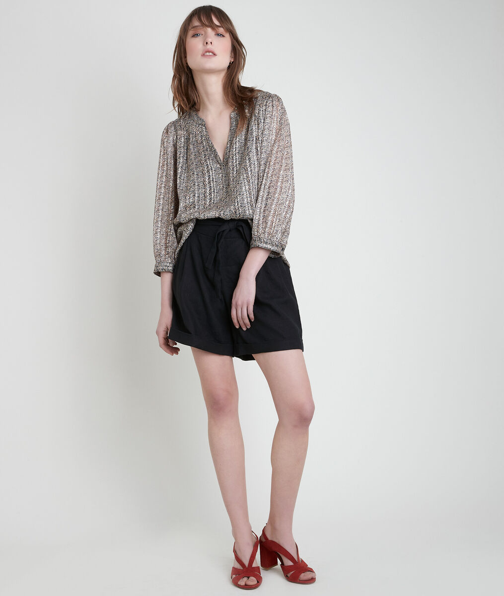ELSA camel-coloured printed lurex blouse | 1-2-3 ELSA camel-coloured printed lurex blouse PhotoZ | 1-2-3