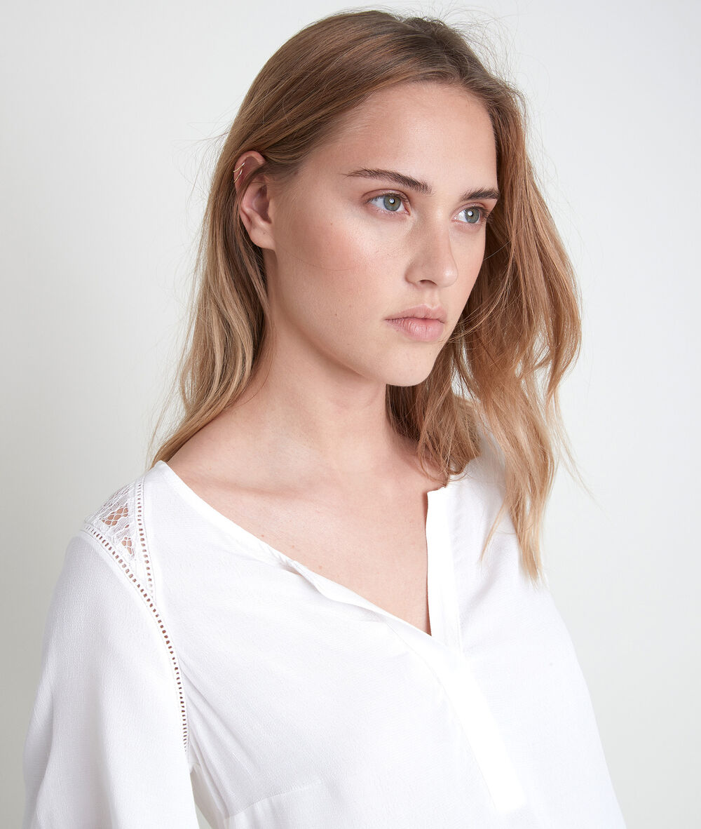 Donna ecru dual-fabric top ecru.