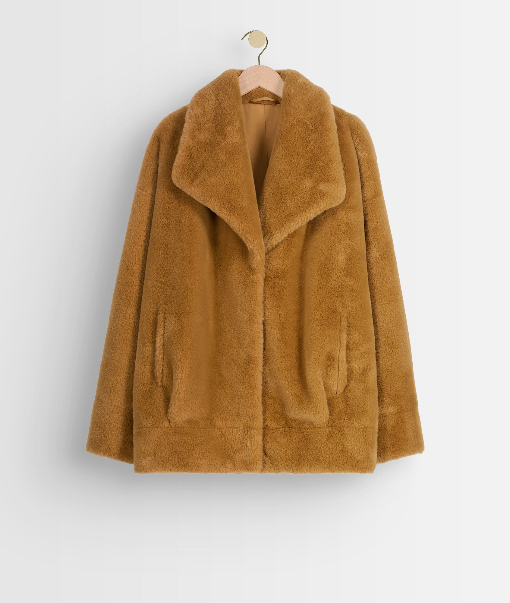 camel fluffy coat